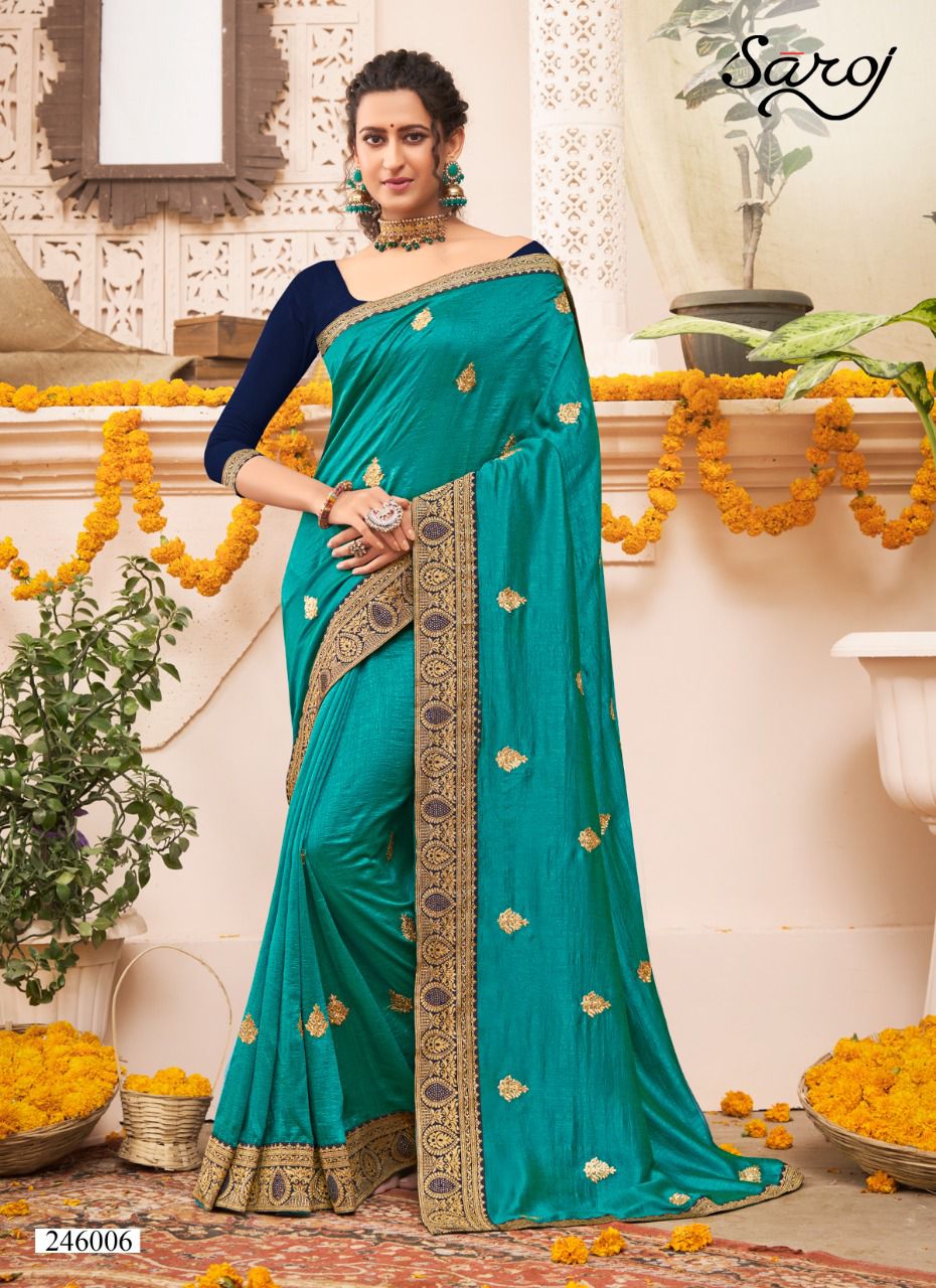 Saroj Pankhi Fancy Festive Wear Vichitra Silk Embroidery Work Saree Collection